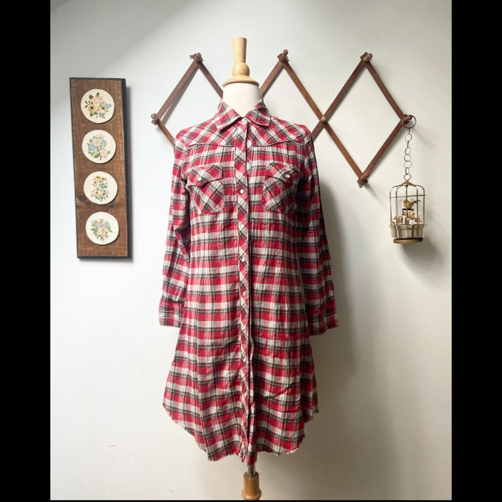 Theory Red Plaid Long Sleeve Dress